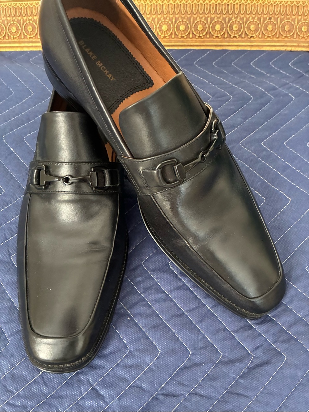 Blake McKay Men's Black Leather Slip-On Bit Loafers